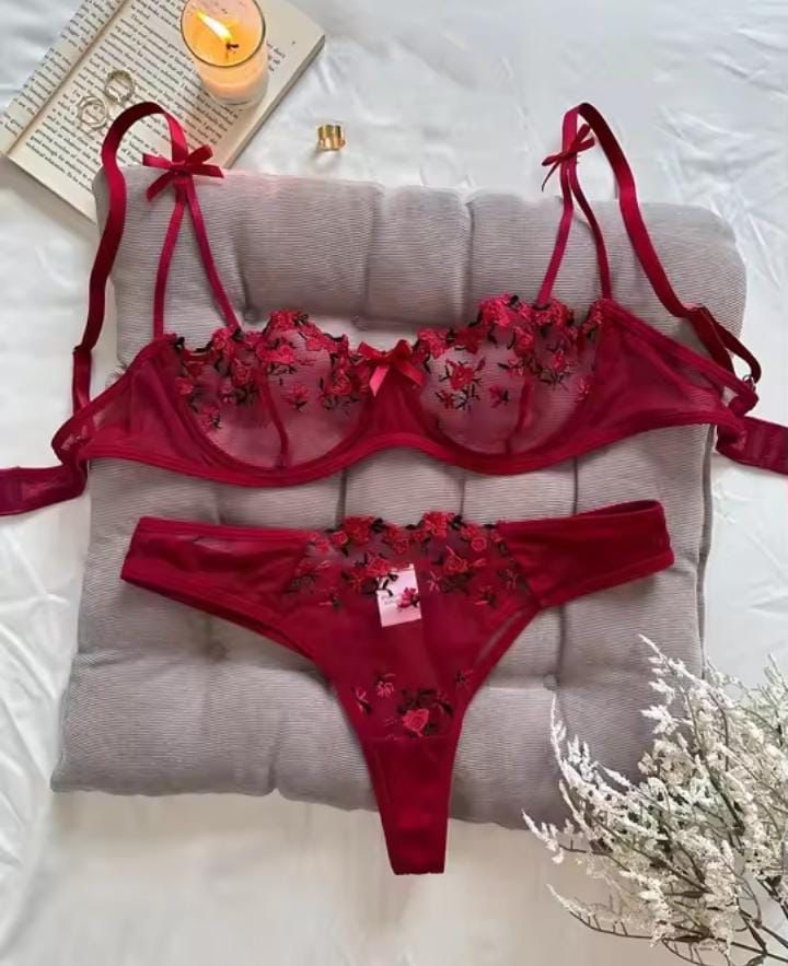 MSK Floral Lingerie Bra Thong Underwear Set