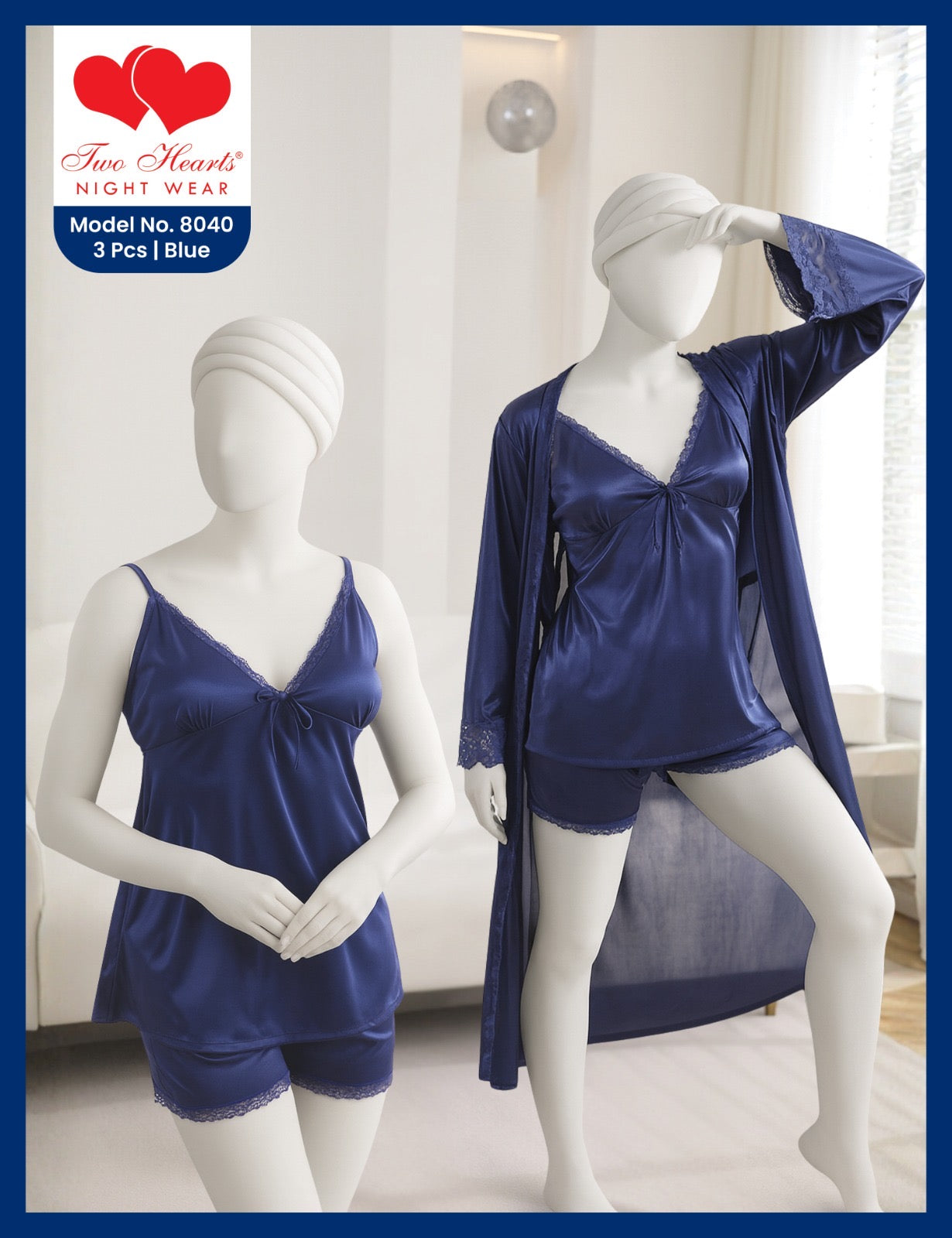 3 pcs silk lingerie blue
