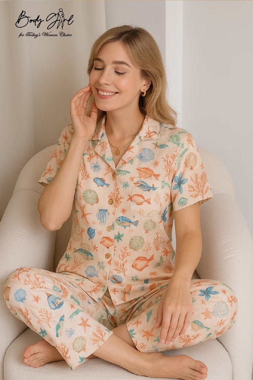 MSK Coastal Coral Lawn Sleepwear Set
