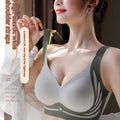 BLS Woman wearing a gray bra with wide shoulder straps, text on the left side.