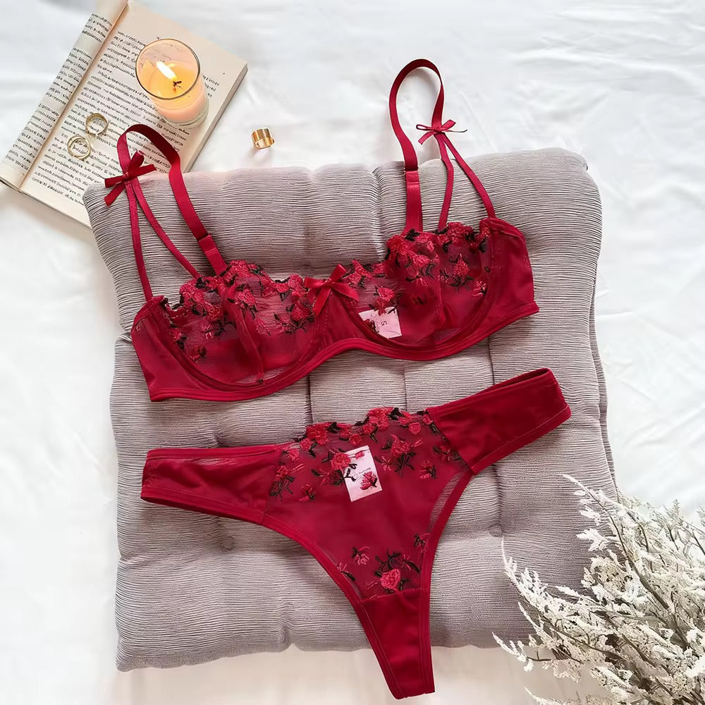 MSK Floral Lingerie Bra Thong Underwear Set