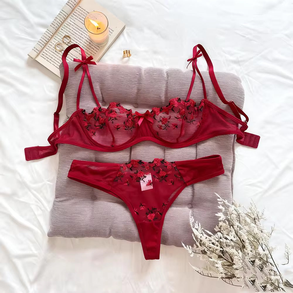MSK Floral Lingerie Bra Thong Underwear Set