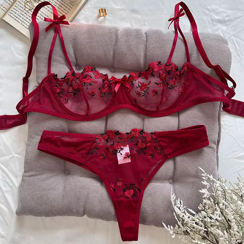MSK Floral Lingerie Bra Thong Underwear Set