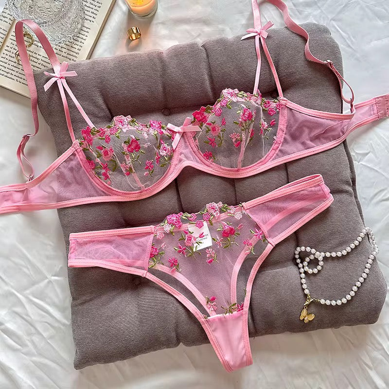 MSK Floral Lingerie Bra Thong Underwear Set