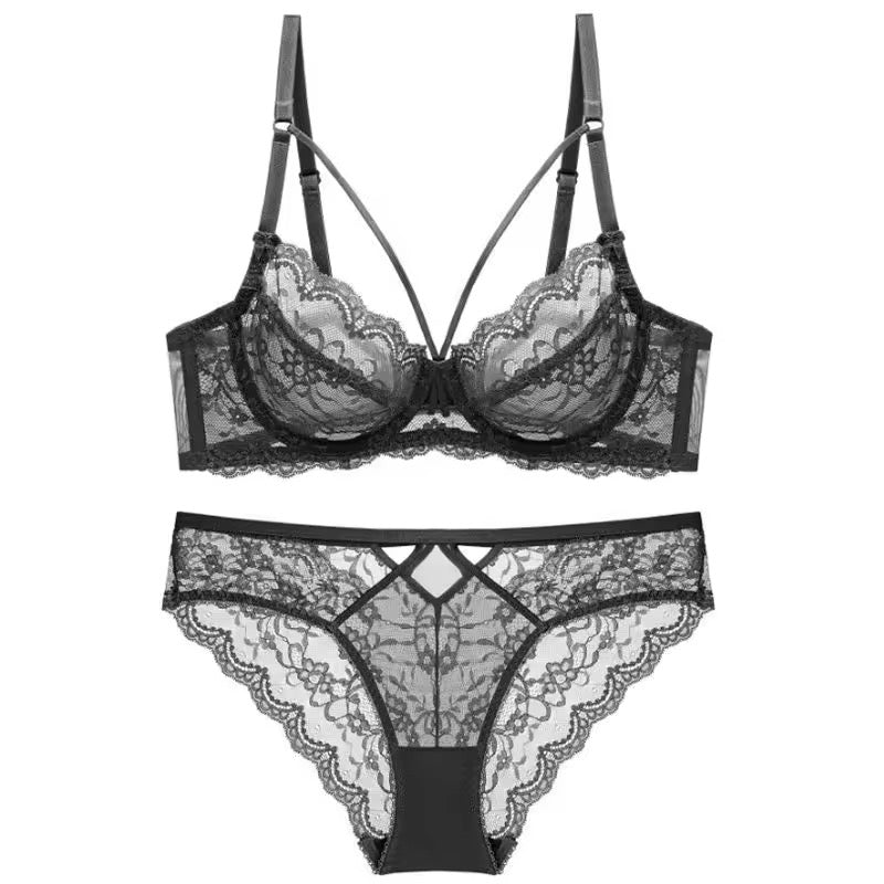 BLS Ethereal Lace Lingerie Set Strappy Bra and Cut-Out Panty