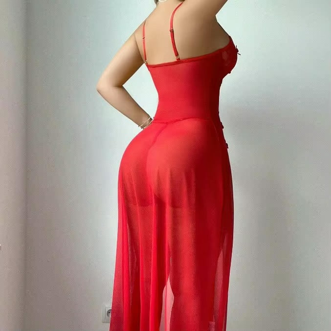 BLS Rose Garden Long Nighty Set Sheer High Slit Gown