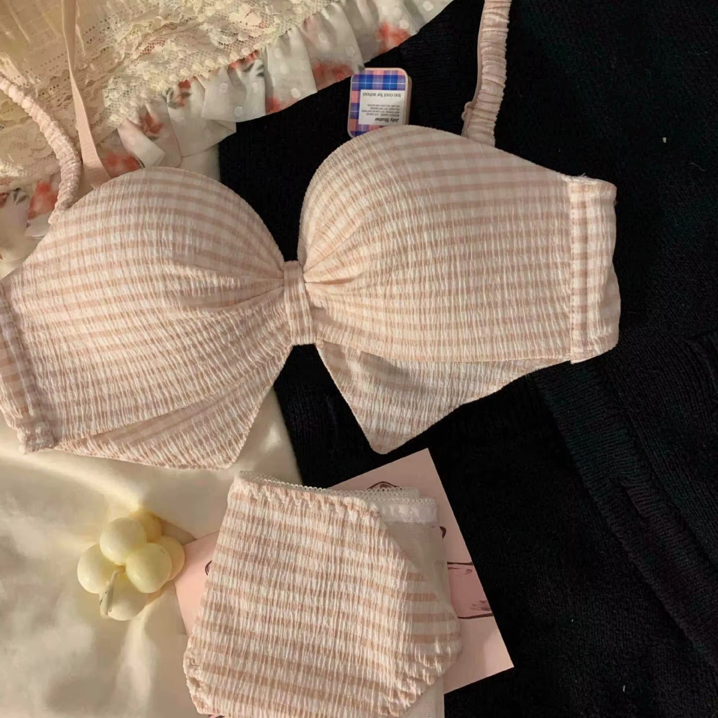 MSK Bow Kitty Lingerie Set: Wire-Free Soft Bra & Panty