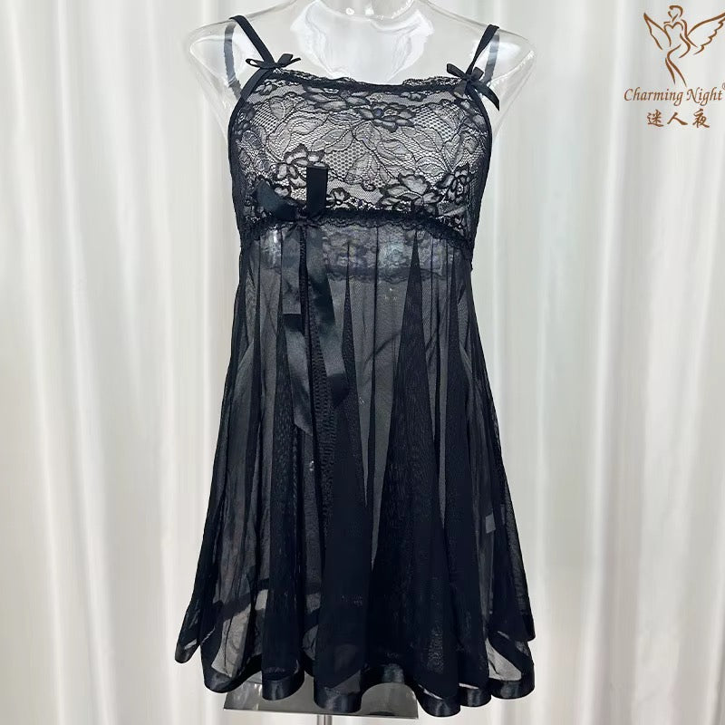 MSK Side-Open Soft Net Nighty: Breathable Lingerie Nightwear