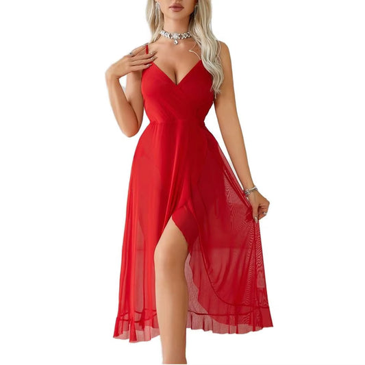 BLS Lingerie Side Open Transparent Nighty: Sheer Mesh Slip