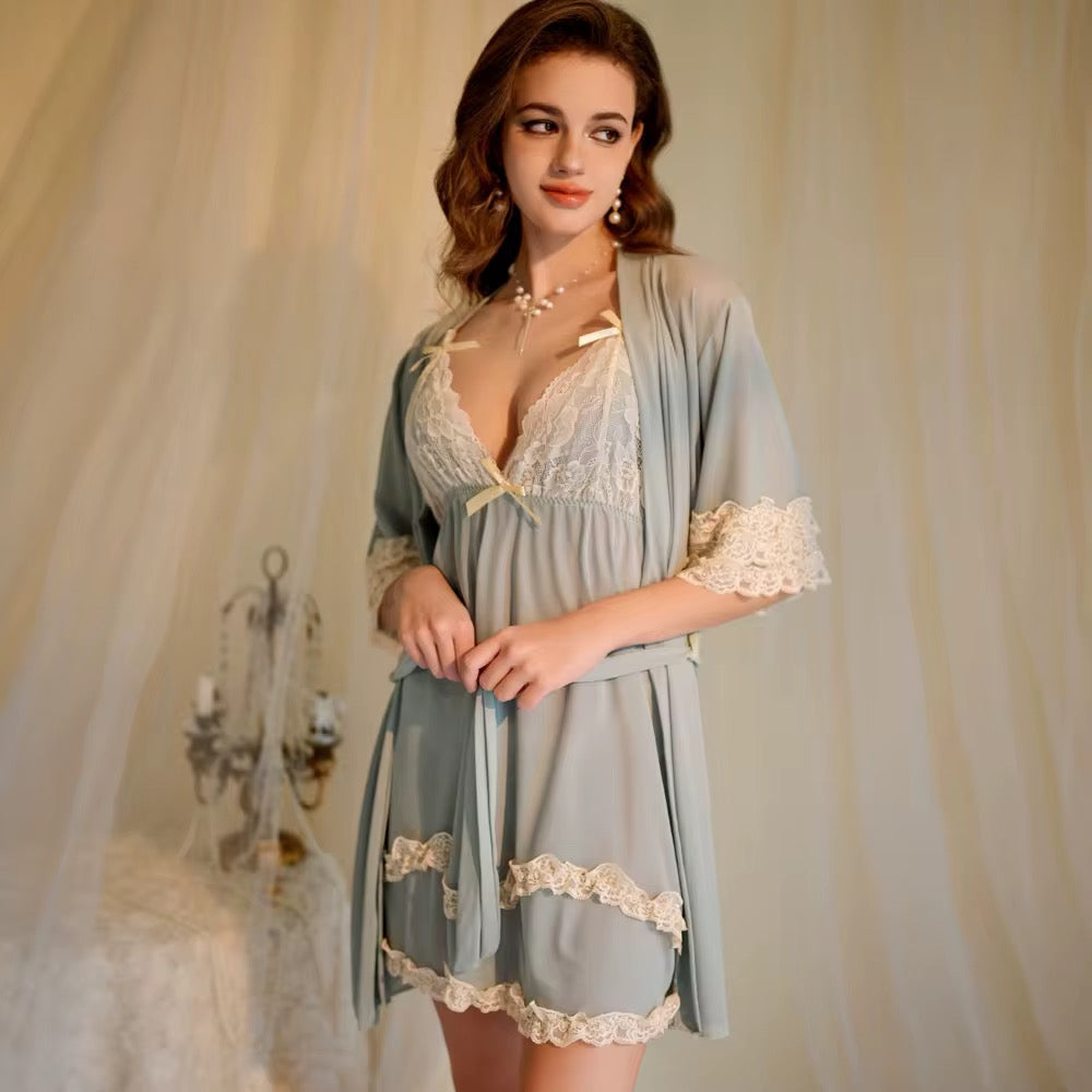 MSK "Lace-Dream" Robe & Nightdress Set: Elegant 2-Piece Boutique Lingerie