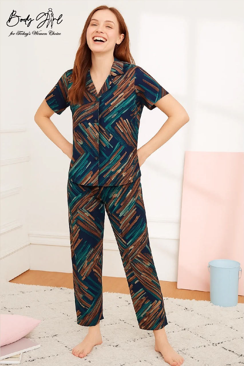 MSK Abstract Earthtone Lawn Sleepwear PJ