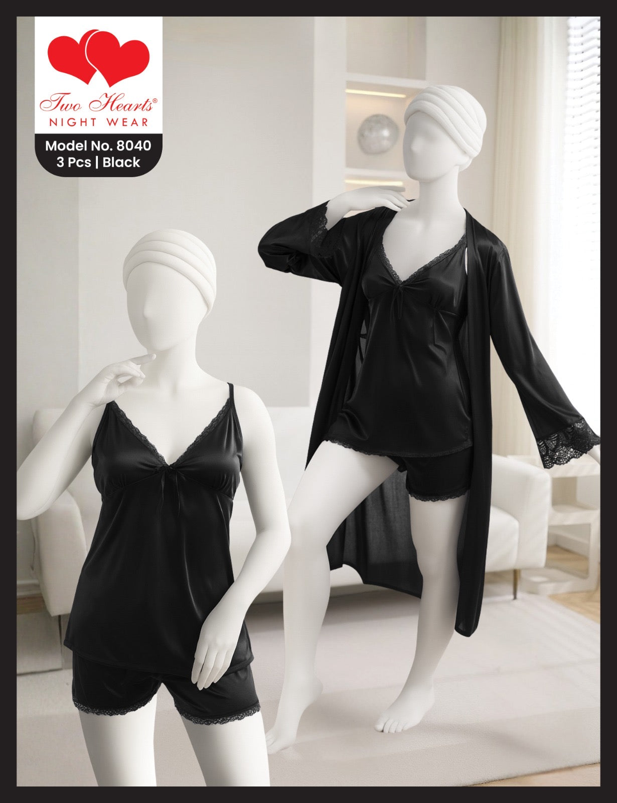 3 pcs silk lingerie black