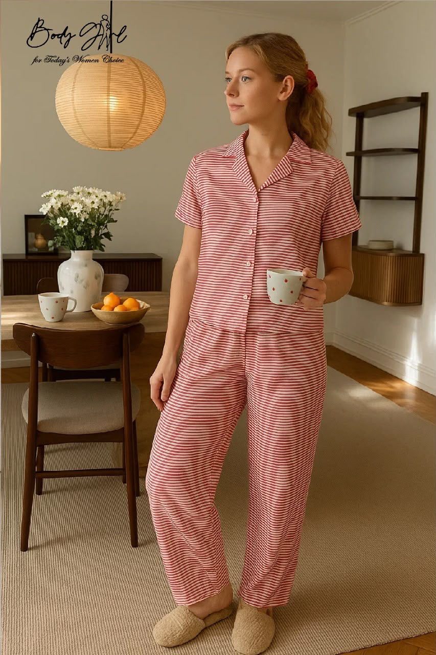 MSK Crimson Stripe Lawn Sleepwear Set