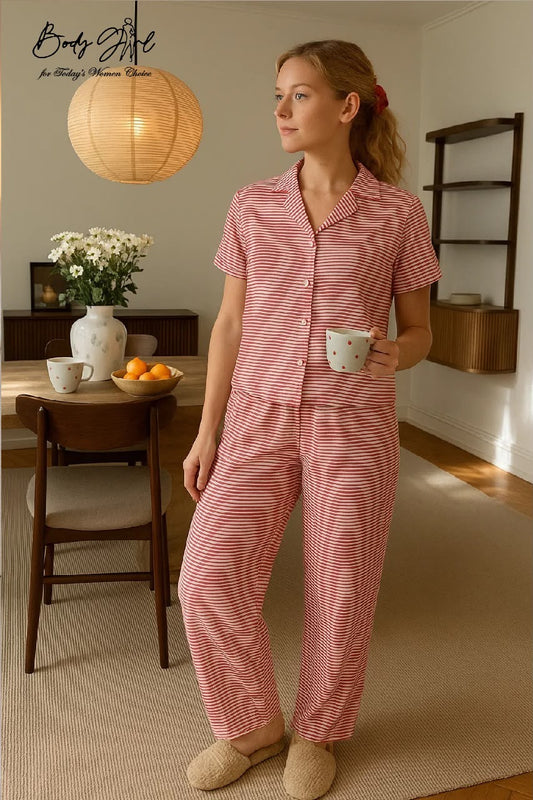MSK Crimson Stripe Lawn Sleepwear Set