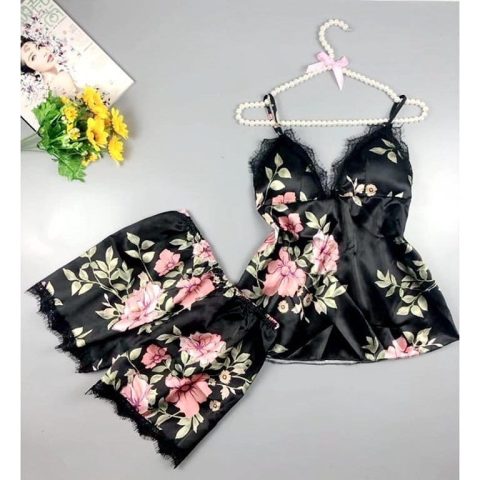 Spaghetti Floral Kimono Shorts Lingerie