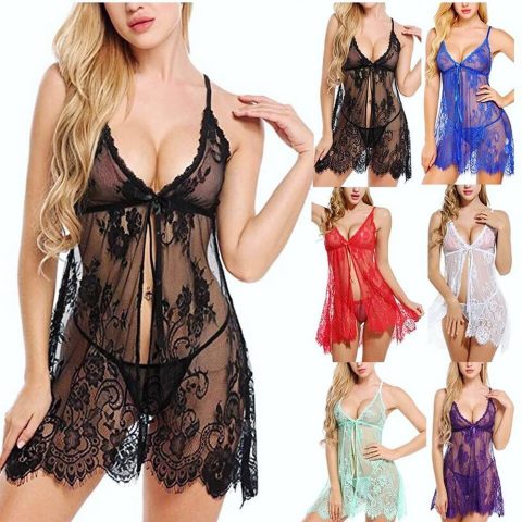 Front Open Slit Cut Floral Mesh Nighty Lingerie