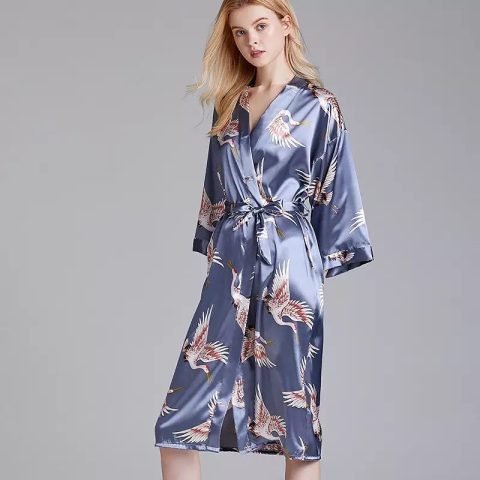 Floral Satin Silk Nighty / Night Robe for women