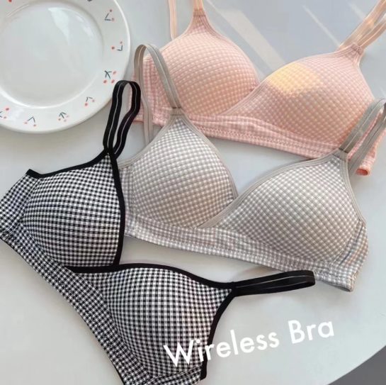 Soft Padded Check Wireless T-Shirt Bra