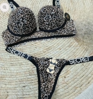 Leopard Victoria Secret Front Open Bra Panty Set