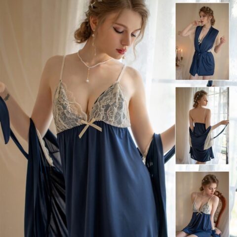 Elite Satin Silk Embraided Nighty with Gown