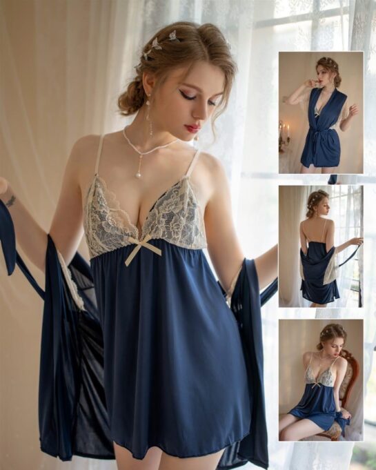 Elite Satin Silk Embraided Nighty with Gown