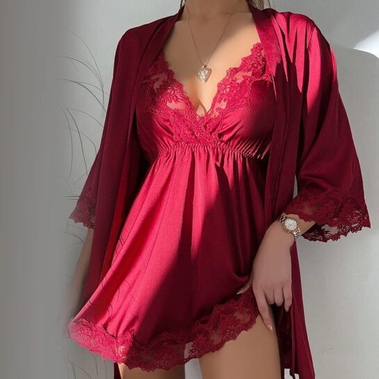 Satin Silk Robe Lingerie with Inner