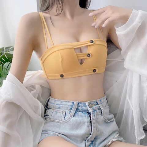 Casual Trendy Button Style Bra Panty Set