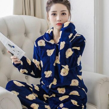 Blue Bear Fleece Button Down Night Dress