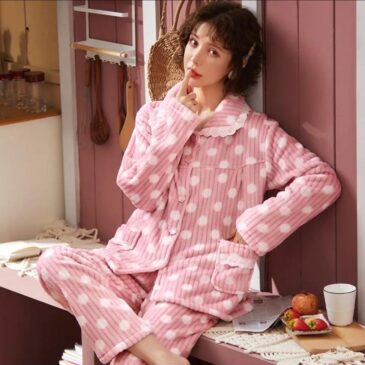 Winter Fleece Night Dress Polka