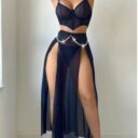 Plus Size Lingerie Pure Desire Long Mesh Front Slits Robe