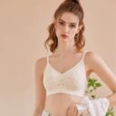 A black lace bralette with a scalloped trim.