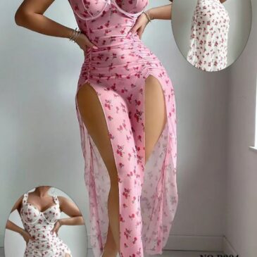 MSK Floral-Slit Bodysuit: Long Open-Side Mesh Lingerie